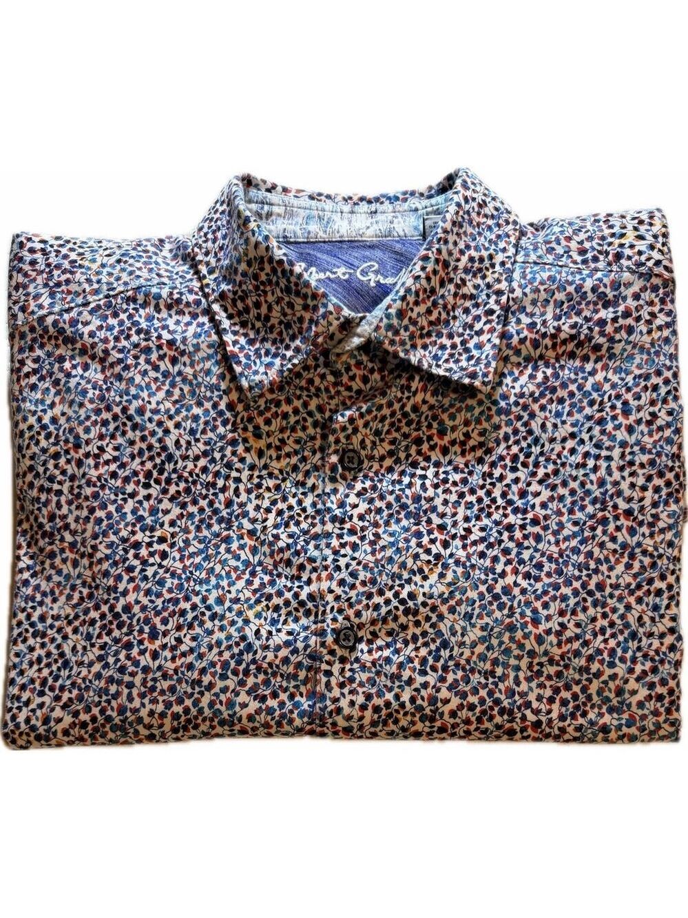 Robert Graham Mens Blue Floral Galatea Button-Up Shirt 2XL Classic Fit Flip Cuff
